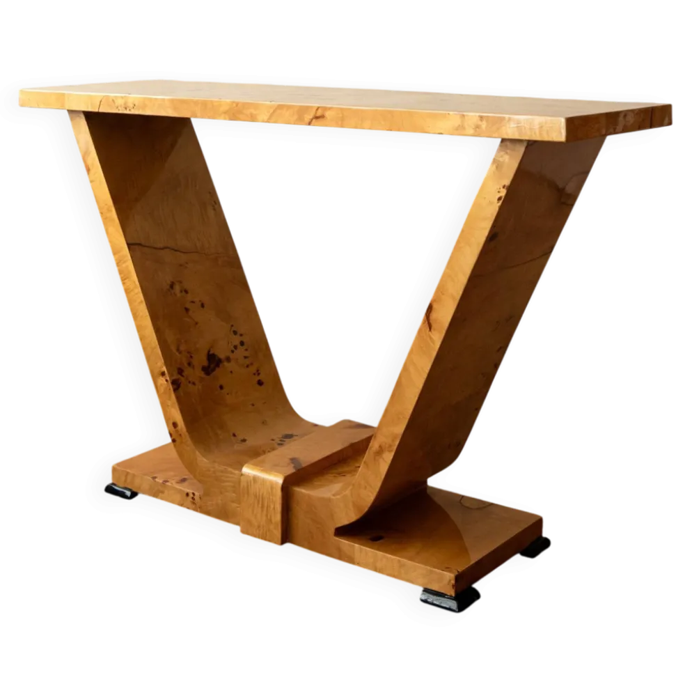 Table console en burl de revival Art Déco, années 1980-1990