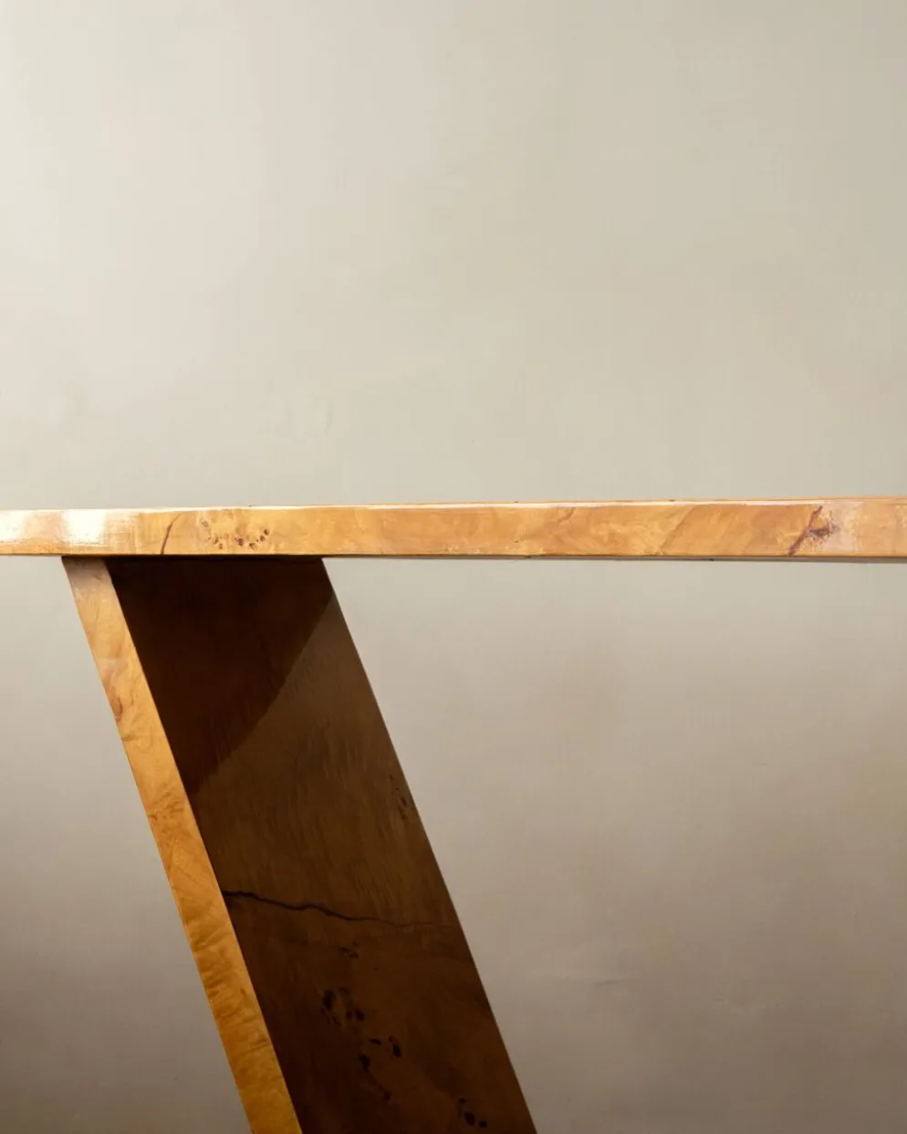 Table console en burl de revival Art Déco, années 1980-1990