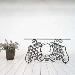 Table console en fer forgé et verre provençal, 1950