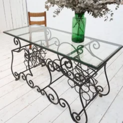 Table console en fer forgé et verre provençal, 1950
