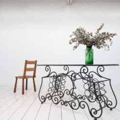 Table console en fer forgé et verre provençal, 1950