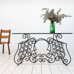 Table console en fer forgé et verre provençal, 1950