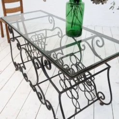 Table console en fer forgé et verre provençal, 1950