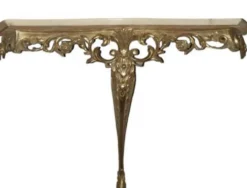 Table console en métal doré et son plateau marbre