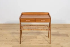 Table console en teck et rotin du milieu du siècle par Søren Rasmussen, Danemark, 1960