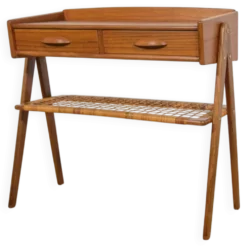 Table console en teck et rotin du milieu du siècle par Søren Rasmussen, Danemark, 1960
