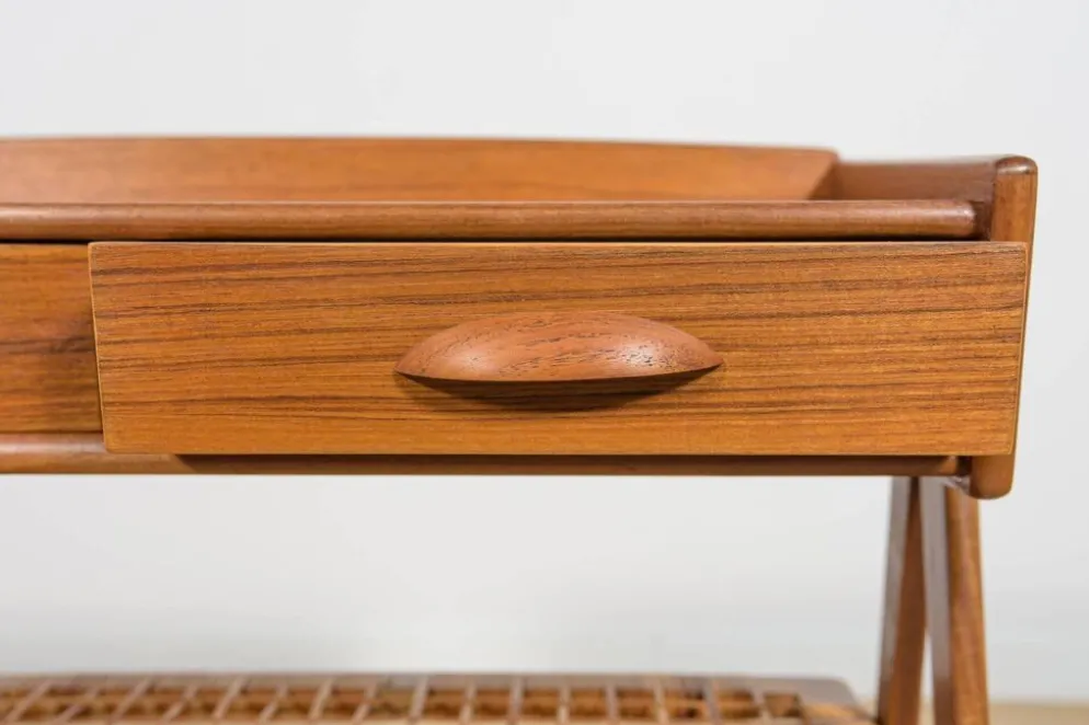 Table console en teck et rotin du milieu du siècle par Søren Rasmussen, Danemark, 1960