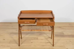 Table console en teck et rotin du milieu du siècle par Søren Rasmussen, Danemark, 1960