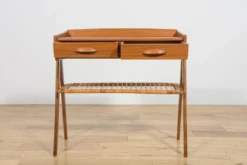 Table console en teck et rotin du milieu du siècle par Søren Rasmussen, Danemark, 1960