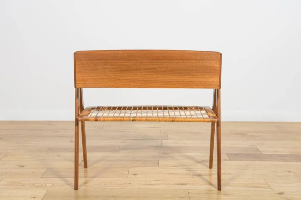 Table console en teck et rotin du milieu du siècle par Søren Rasmussen, Danemark, 1960