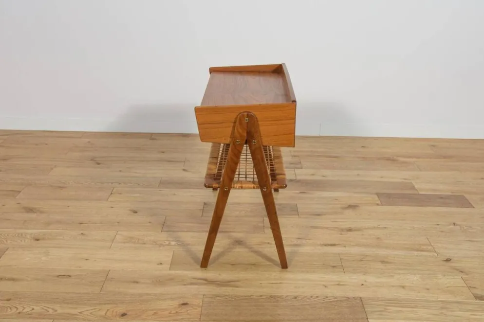 Table console en teck et rotin du milieu du siècle par Søren Rasmussen, Danemark, 1960