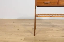 Table console en teck et rotin du milieu du siècle par Søren Rasmussen, Danemark, 1960