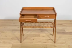 Table console en teck et rotin du milieu du siècle par Søren Rasmussen, Danemark, 1960