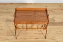Table console en teck et rotin du milieu du siècle par Søren Rasmussen, Danemark, 1960