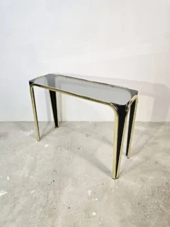 Table console en verre et dorée des années 50 – Style moderne du milieu du siècle