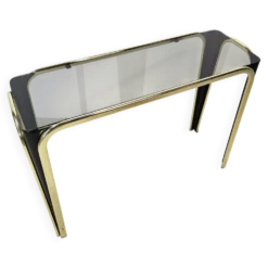 Table console en verre et dorée des années 50 – Style moderne du milieu du siècle