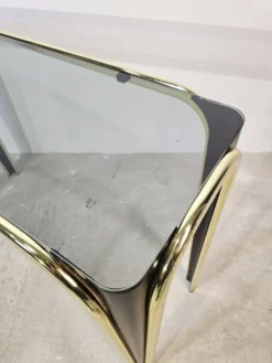 Table console en verre et dorée des années 50 – Style moderne du milieu du siècle