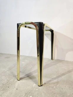 Table console en verre et dorée des années 50 – Style moderne du milieu du siècle