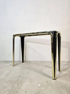 Table console en verre et dorée des années 50 – Style moderne du milieu du siècle