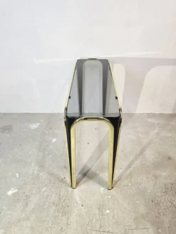 Table console en verre et dorée des années 50 – Style moderne du milieu du siècle