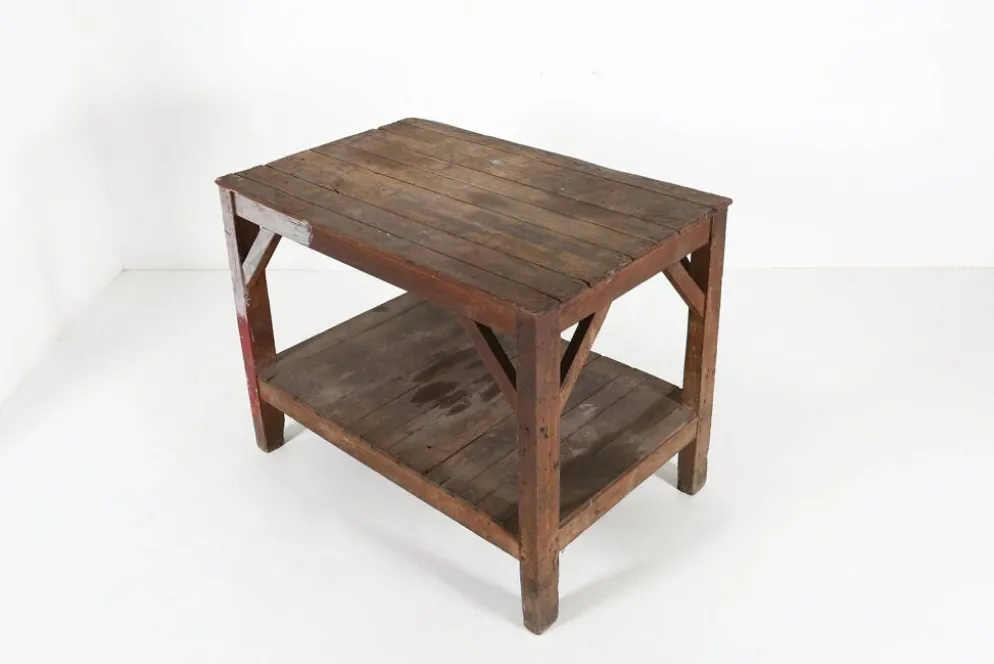Table console industrielle française en bois, années 1920