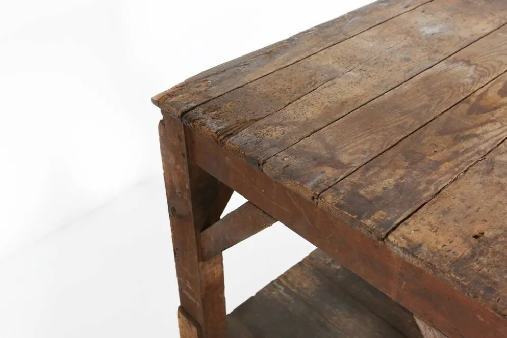 Table console industrielle française en bois, années 1920