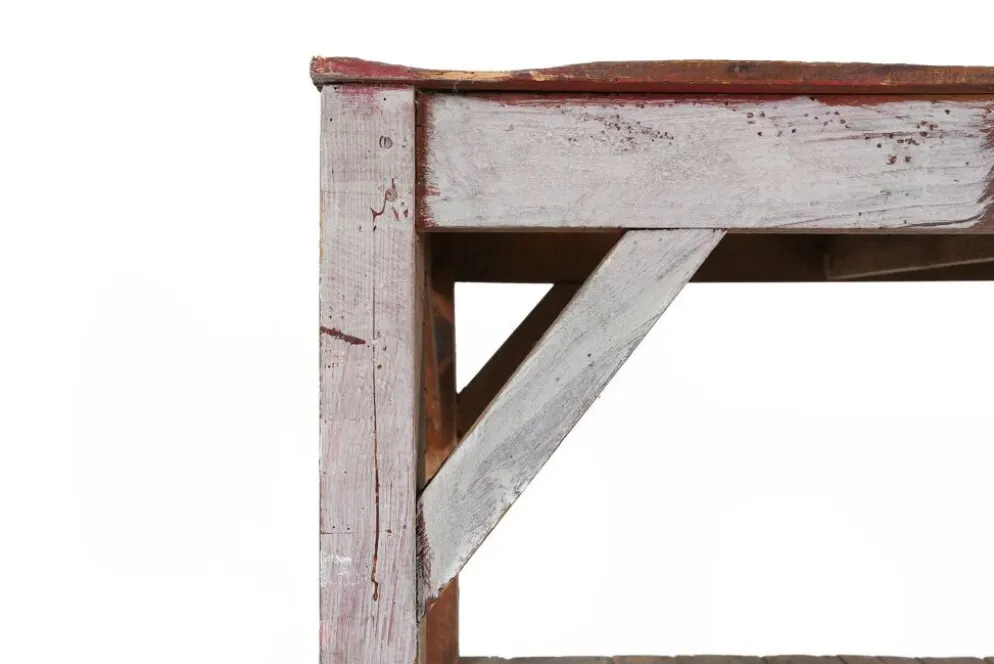 Table console industrielle française en bois, années 1920