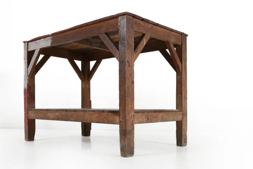Table console industrielle française en bois, années 1920
