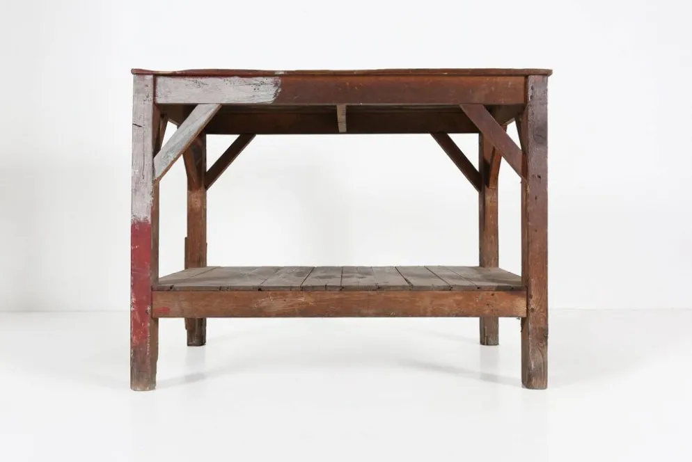 Table console industrielle française en bois, années 1920
