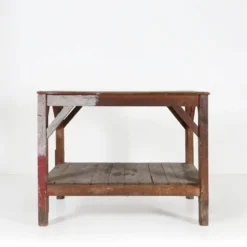 Table console industrielle française en bois, années 1920