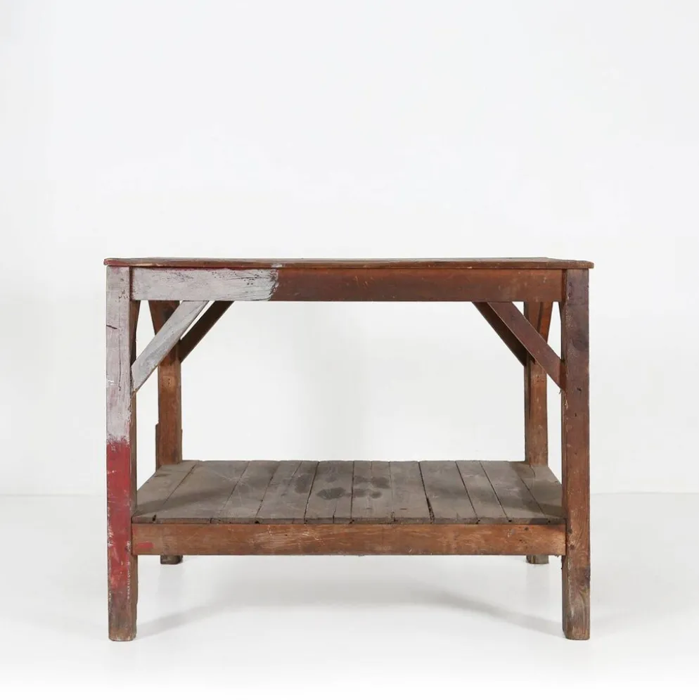 Table console industrielle française en bois, années 1920