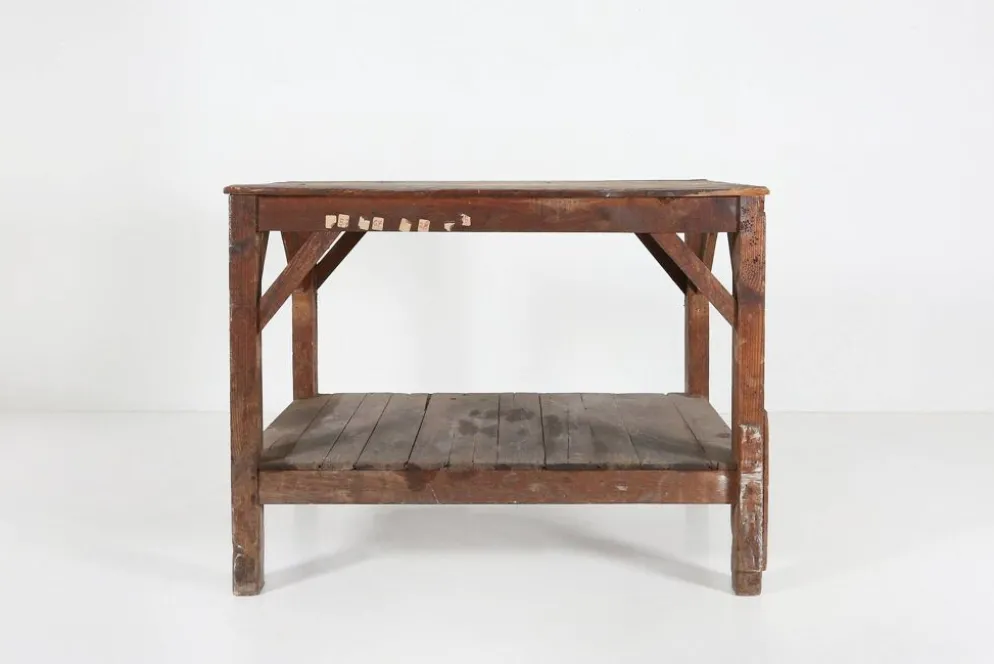 Table console industrielle française en bois, années 1920
