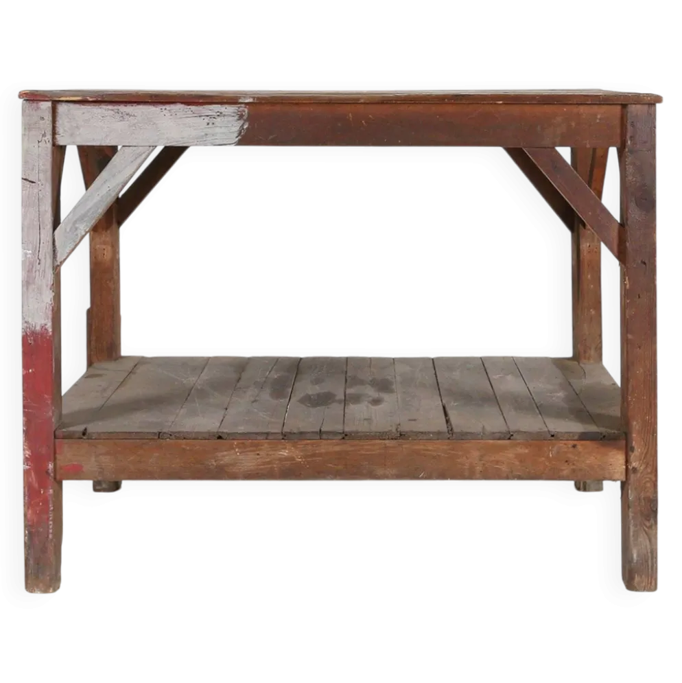 Table console industrielle française en bois, années 1920