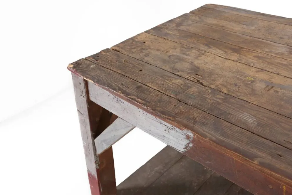Table console industrielle française en bois, années 1920