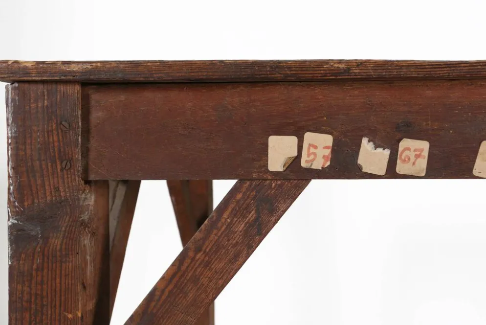 Table console industrielle française en bois, années 1920