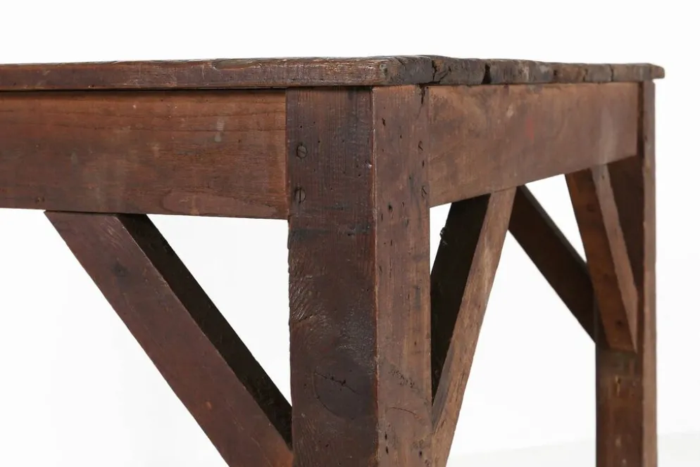 Table console industrielle française en bois, années 1920