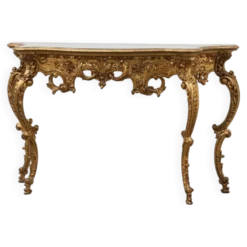 Table console sculptée avec plateau en verre fumé, style Louis XV, Italie