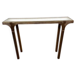 Table console vintage Deknudt en or avec plateau miroir biseauté, Belgique, années 1980.