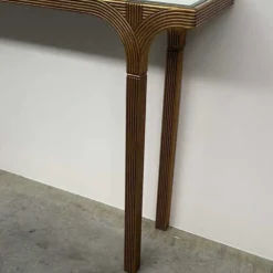 Table console vintage Deknudt en or avec plateau miroir biseauté, Belgique, années 1980.