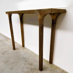 Table console vintage Deknudt en or avec plateau miroir biseauté, Belgique, années 1980.