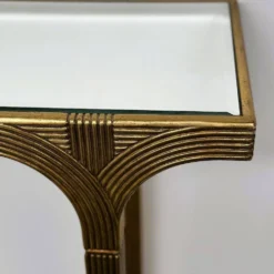 Table console vintage Deknudt en or avec plateau miroir biseauté, Belgique, années 1980.