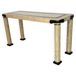 Table console vintage régence en travertin italien et laiton Maitland Smith.