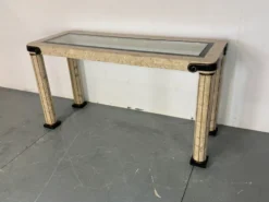 Table console vintage régence en travertin italien et laiton Maitland Smith.