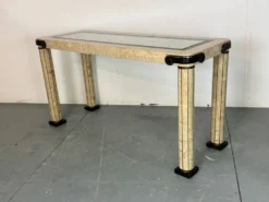 Table console vintage régence en travertin italien et laiton Maitland Smith.