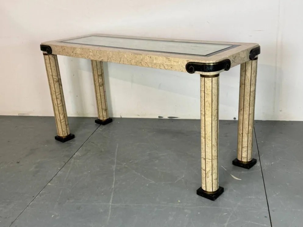 Table console vintage régence en travertin italien et laiton Maitland Smith.