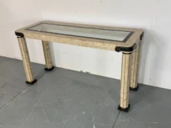Table console vintage régence en travertin italien et laiton Maitland Smith.
