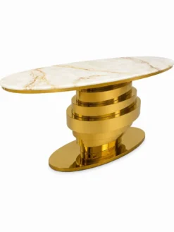 Table Contemporaine Console Table d’appoint Laiton et Marbre or