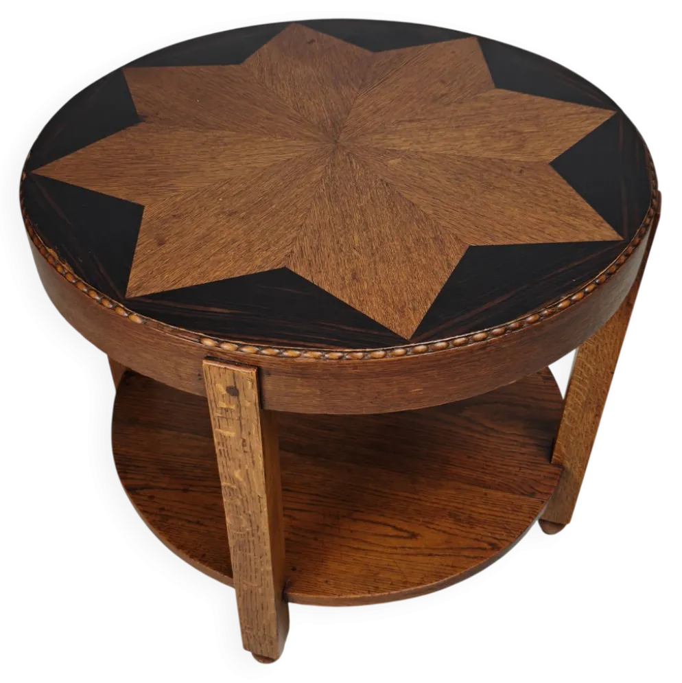 Table d'appoint Amsterdam School / Art Déco avec plateau incrusté d'étoiles vers 1920