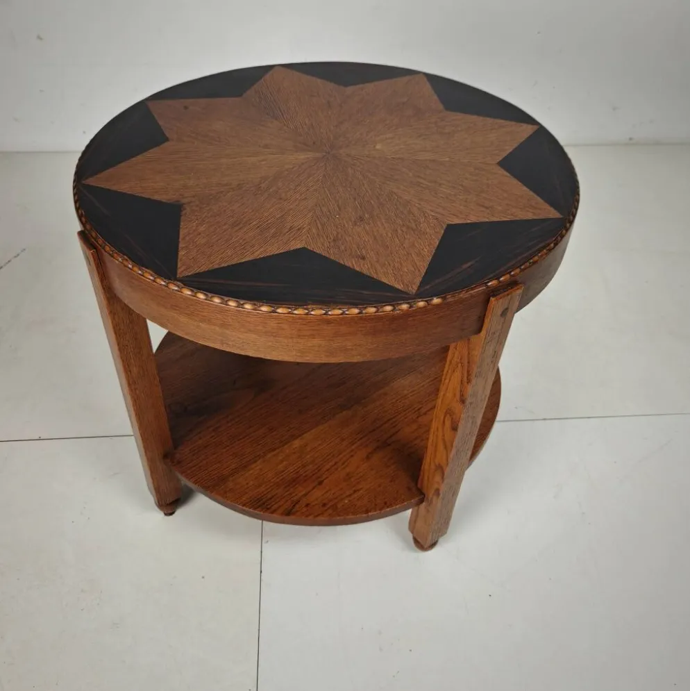 Table d'appoint Amsterdam School / Art Déco avec plateau incrusté d'étoiles vers 1920