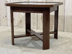 Table d'appoint art déco en acajou, tissu et verre